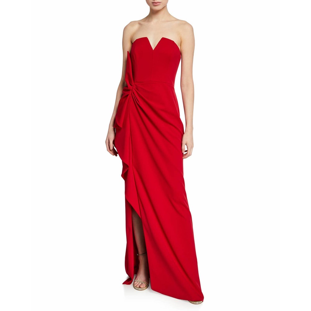 Aidan Mattox ruby red crepe strapless V neck gown dress size 10